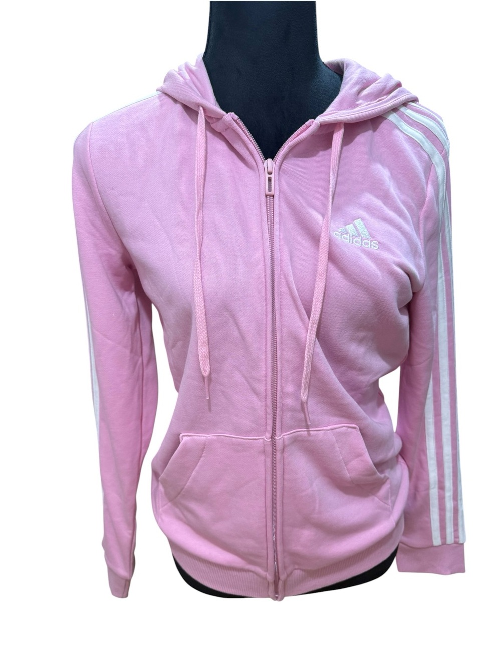 Adidas Womens  3 Stripes Cotton Zip Hoodie Pink Size Small Track Jacket NWT